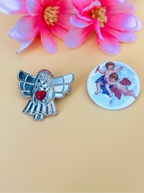 2 Angels brooches silver tone & porcelain